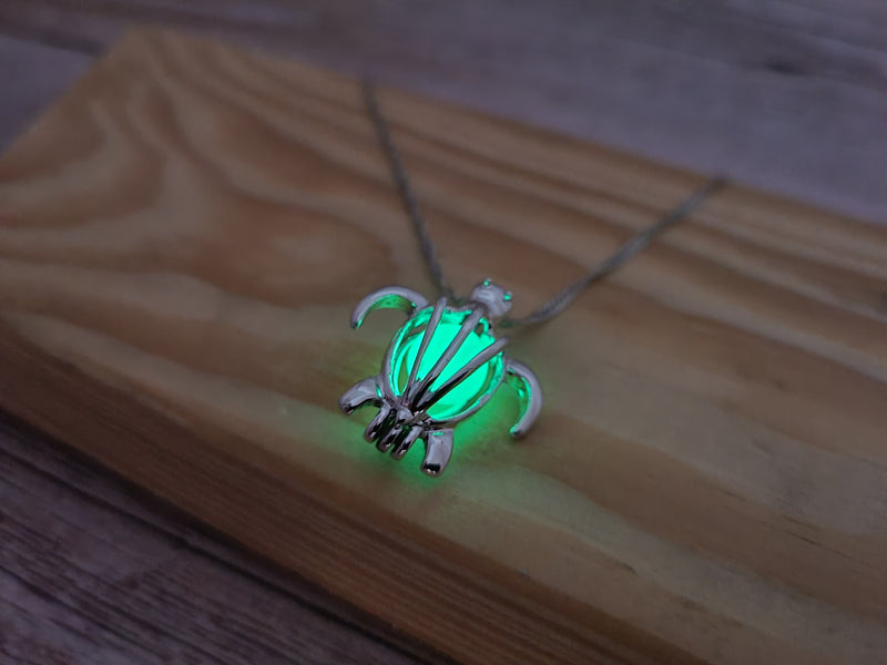 Glow in the Dark Turtle Necklace, Luminescent Jewelry, Glow Sea Turtle Pendant, Turtle-themed Accessory, Glowing Necklace, Nighttime Charm Necklace, Glow Pendant Jewelry - Pink Horse Florida