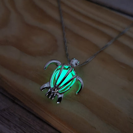 Glow in the Dark Turtle Necklace, Luminescent Jewelry, Glow Sea Turtle Pendant, Turtle-themed Accessory, Glowing Necklace, Nighttime Charm Necklace, Glow Pendant Jewelry - Pink Horse Florida