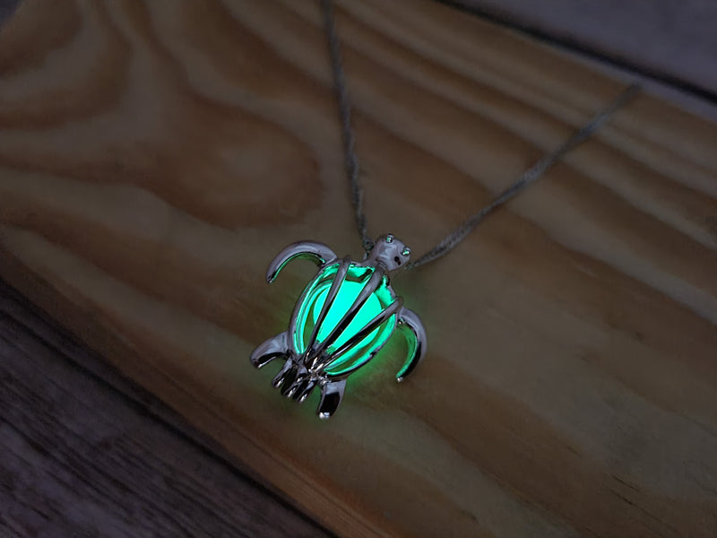 Glow in the Dark Turtle Necklace, Luminescent Jewelry, Glow Sea Turtle Pendant, Turtle-themed Accessory, Glowing Necklace, Nighttime Charm Necklace, Glow Pendant Jewelry - Pink Horse Florida