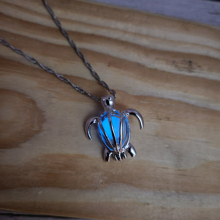 Glow in the Dark Turtle Necklace, Luminescent Jewelry, Glow Sea Turtle Pendant, Turtle-themed Accessory, Glowing Necklace, Nighttime Charm Necklace, Glow Pendant Jewelry - Pink Horse Florida