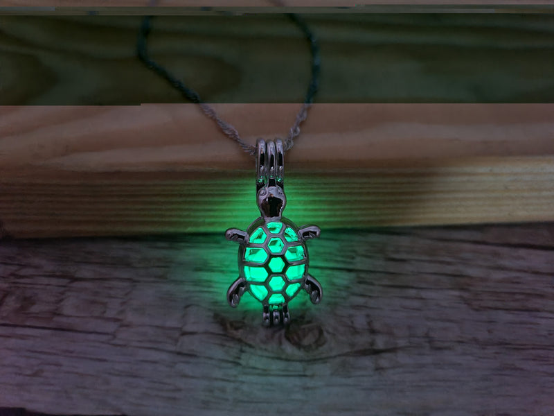 Glow in the Dark Turtle Necklace, Luminescent Jewelry, Glow Sea Turtle Pendant, Turtle-themed Accessory, Glowing Necklace, Nighttime Charm Necklace, Glow Pendant Jewelry - Pink Horse Florida