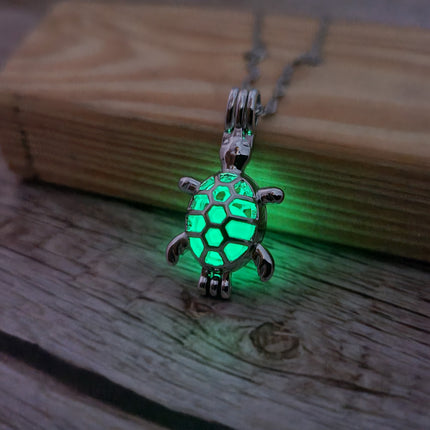 Glow in the Dark Turtle Necklace, Luminescent Jewelry, Glow Sea Turtle Pendant, Turtle-themed Accessory, Glowing Necklace, Nighttime Charm Necklace, Glow Pendant Jewelry - Pink Horse Florida