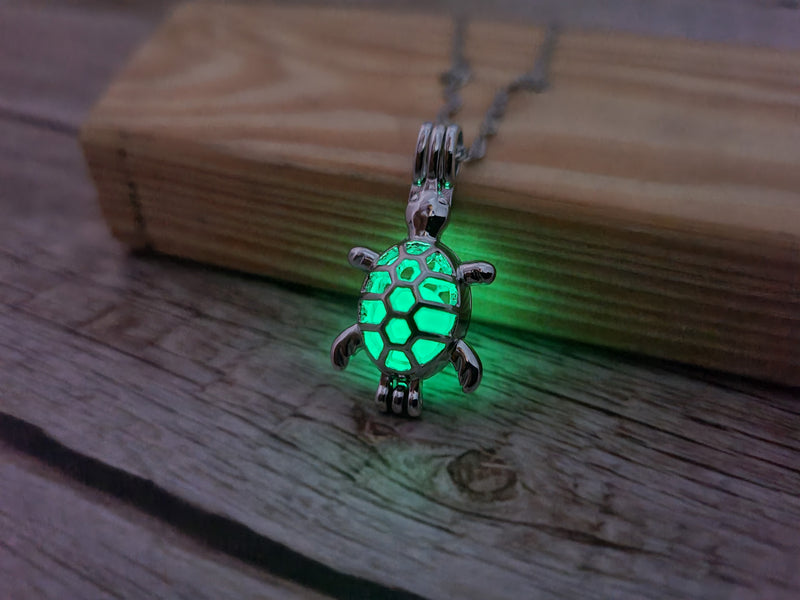 Glow in the Dark Turtle Necklace, Luminescent Jewelry, Glow Sea Turtle Pendant, Turtle-themed Accessory, Glowing Necklace, Nighttime Charm Necklace, Glow Pendant Jewelry - Pink Horse Florida