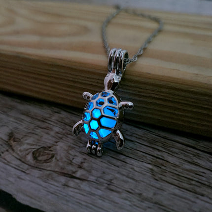 Glow in the Dark Turtle Necklace, Luminescent Jewelry, Glow Sea Turtle Pendant, Turtle-themed Accessory, Glowing Necklace, Nighttime Charm Necklace, Glow Pendant Jewelry - Pink Horse Florida