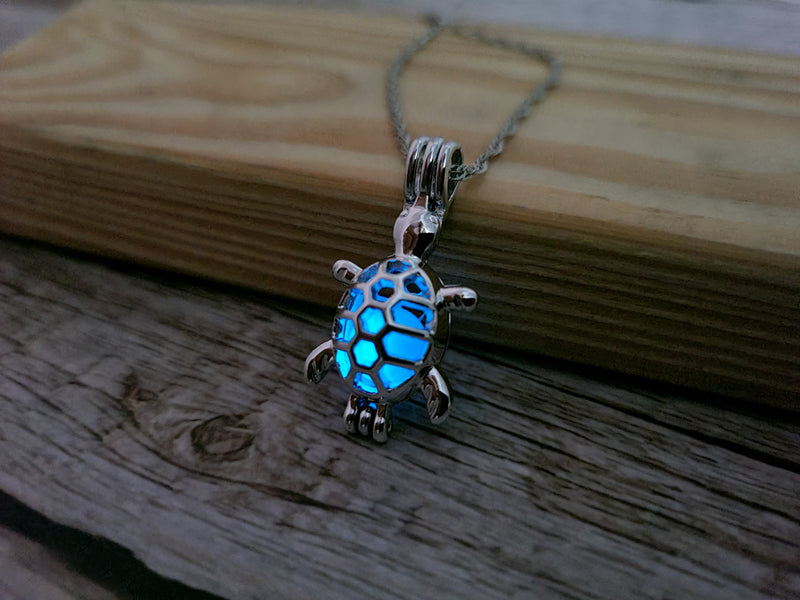 Glow in the Dark Turtle Necklace, Luminescent Jewelry, Glow Sea Turtle Pendant, Turtle-themed Accessory, Glowing Necklace, Nighttime Charm Necklace, Glow Pendant Jewelry - Pink Horse Florida