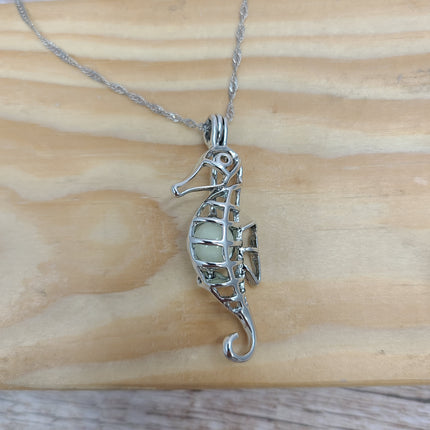 Glow in the Dark Seahorse Necklace, Luminescent Jewelry, Glow Seahorse Pendant, Seahorse-themed Accessory, Glowing Necklace, Nighttime Charm Necklace, Glow Pendant Jewelry - Pink Horse Florida