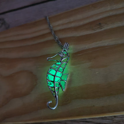 Glow in the Dark Seahorse Necklace, Luminescent Jewelry, Glow Seahorse Pendant, Seahorse-themed Accessory, Glowing Necklace, Nighttime Charm Necklace, Glow Pendant Jewelry - Pink Horse Florida