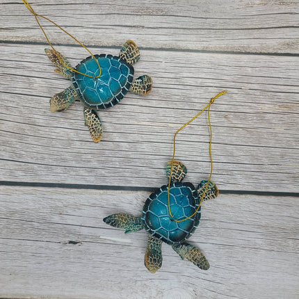 Sea Turtle Ornament Figurine SET OF TWO, Blue Hanging Turtle, Sea Turtle Figurine, Turtle Christmas Ornament, Turtle Gift, Sea Turtle Gift - Pink Horse Florida