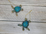 Sea Turtle Ornament Figurine SET OF TWO, Blue Hanging Turtle, Sea Turtle Figurine, Turtle Christmas Ornament, Turtle Gift, Sea Turtle Gift - Pink Horse Florida