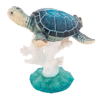 Turtle Figurine, Sea Turtle Coral Figurine, Turtle Decor, Sea Turtle Decor, Beach Decor - Pink Horse Florida