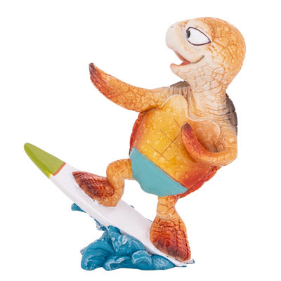 Surfing Sea Turtle Figurine Wave Riding Turtle Sculpture Coastal Adventure Decor Oceanic Surfer Turtle Ornament Surf's Up Sea Turtle Statue - Pink Horse Florida