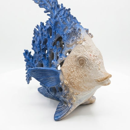 Blue Coral Fish Statue, Coastal Beach House Decor, Nautical Tabletop Accent, Ocean Shelf Figurine, Marine Theme Housewarming Gift