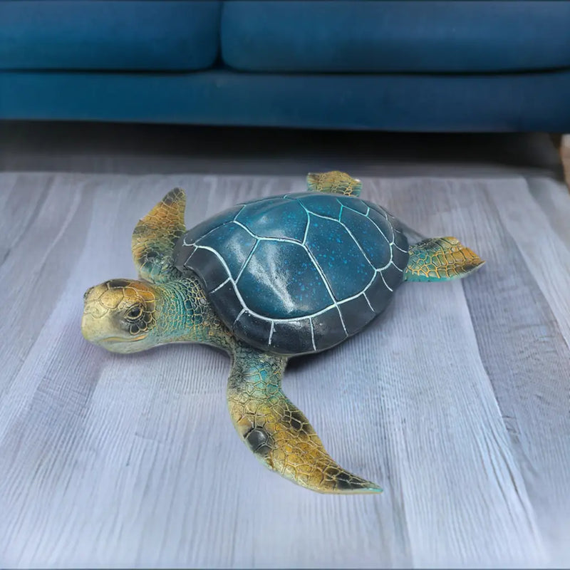 Blue Sea Turtle Figurine Coastal Home Decor Nautical Sculpture Marine Life Decor Tabletop Centerpiece Sea Turtle Home Accent - Pink Horse Florida