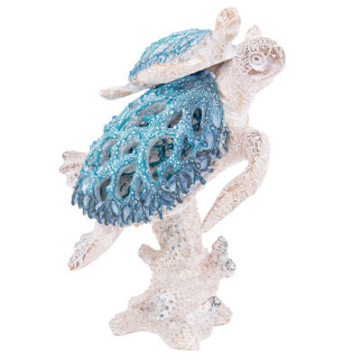 Sculpted Coral Elegance Sea Turtle Figurine Aqua Sea Turtle Figurine - Pink Horse Florida