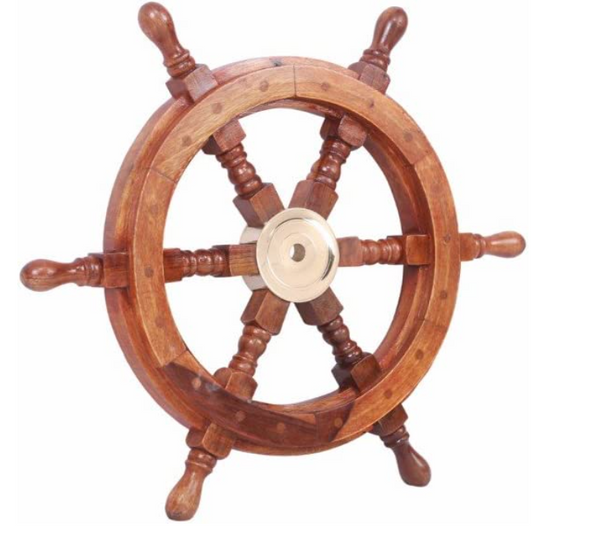 Nautical Brass Ship Wheel, Ship Wheel Wall Decor, Nautical Wall Decor, Ship Wheel Decoration - Pink Horse Florida