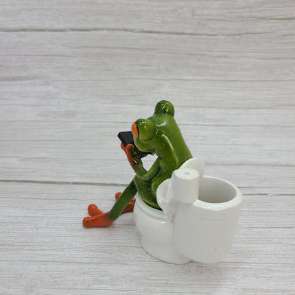 Funny Frog Figurine, Toilet Frog Figurine, Frog Pen Holder, Funny Pen Holder, Funny Animal Figurine, - Pink Horse Florida