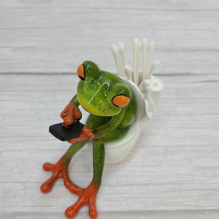Funny Frog Figurine, Toilet Frog Figurine, Frog Pen Holder, Funny Pen Holder, Funny Animal Figurine, - Pink Horse Florida