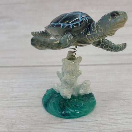 Turtle Figurine, Sea Turtle Figurine on Spring, Turtle Decor, Sea Turtle Decor, Beach Home, Beach Decor, Ocean Decor - Pink Horse Florida