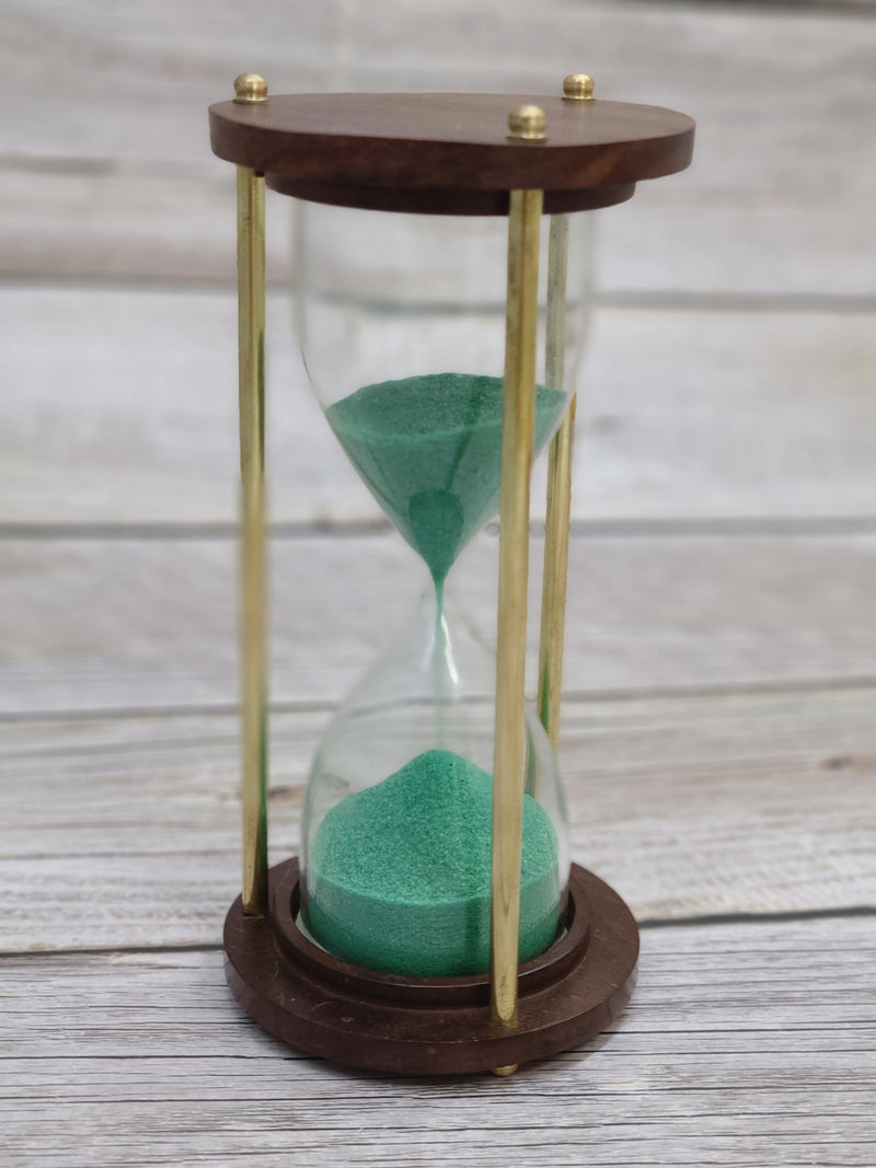 Blue Sand Timer, Sand Timer Decor, Brass Sand Timer, Hourglass, Vintage Hourglass, Antique Sand Timer Reproduction - Pink Horse Florida