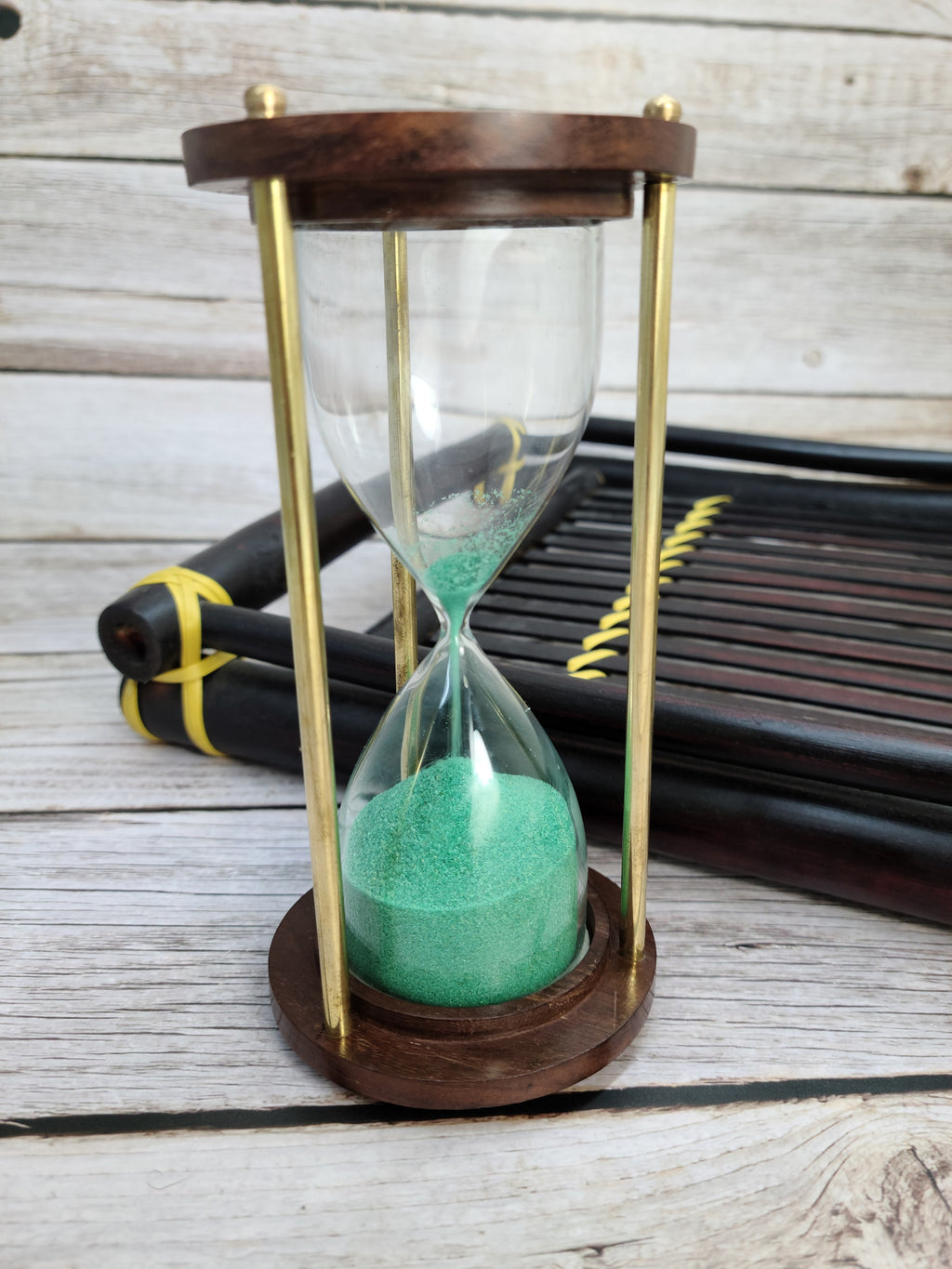 Blue Sand Timer, Sand Timer Decor, Brass Sand Timer, Hourglass, Vintage Hourglass, Antique Sand Timer Reproduction - Pink Horse Florida