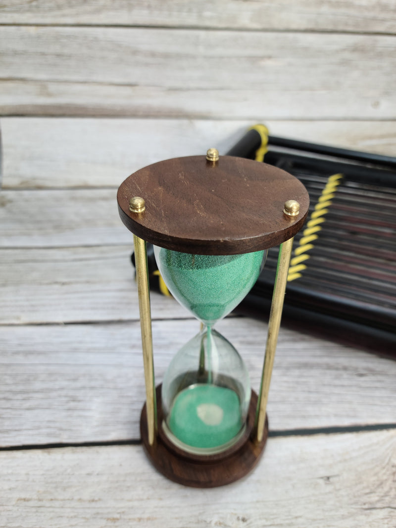 Blue Sand Timer, Sand Timer Decor, Brass Sand Timer, Hourglass, Vintage Hourglass, Antique Sand Timer Reproduction - Pink Horse Florida