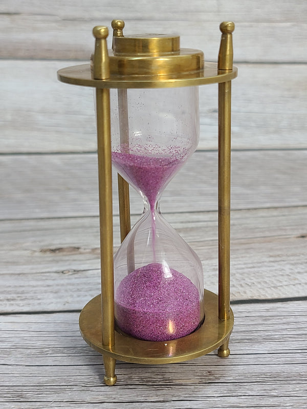 Sand Timer, Sand Timer Decor, Brass Sand Timer, Hourglass, Vintage Hourglass, Antique Sand Timer Reproduction - Pink Horse Florida