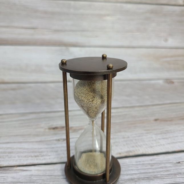 Brown Sand Timer, Sand Timer Decor, Brass Sand Timer, Hourglass, Vintage Hourglass, Antique Sand Timer Reproduction - Pink Horse Florida