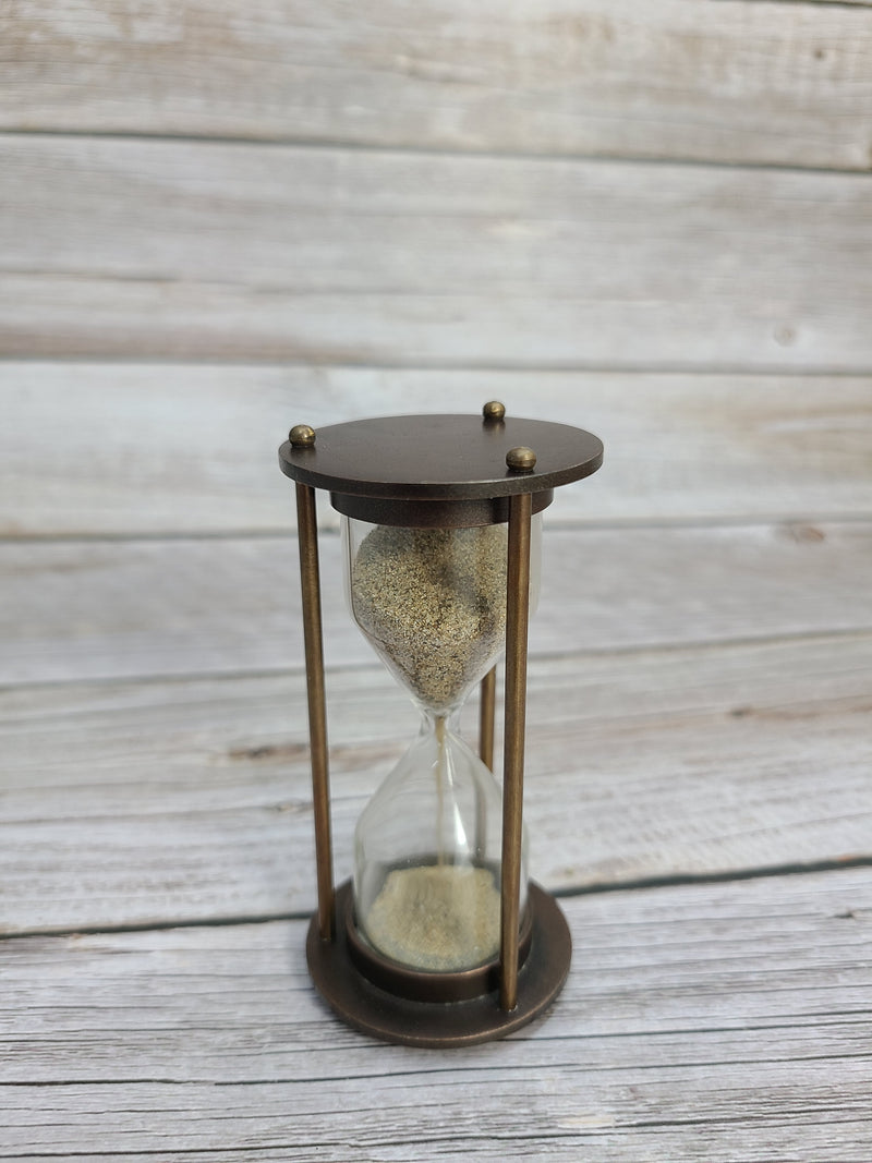 Brown Sand Timer, Sand Timer Decor, Brass Sand Timer, Hourglass, Vintage Hourglass, Antique Sand Timer Reproduction - Pink Horse Florida