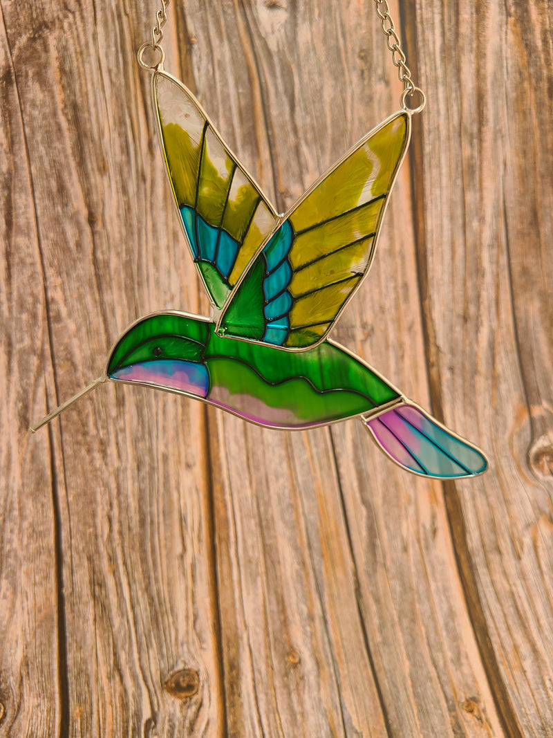 Hummingbird Stained Glass, Hummingbird Ornament, Hummingbird Wall Art, Hummingbird Art - Pink Horse Florida