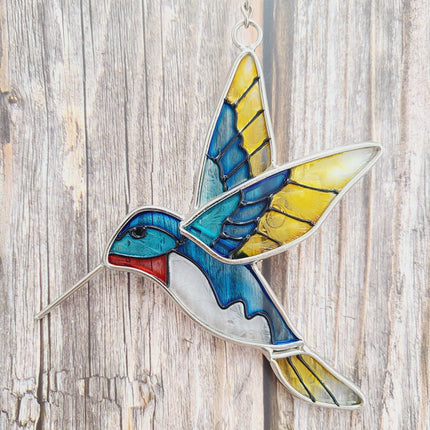 Hummingbird Stained Glass, Hummingbird Stained Glass Set of Two, Hummingbird Ornament, Hummingbird Wall Art, Hummingbird Art - Pink Horse Florida