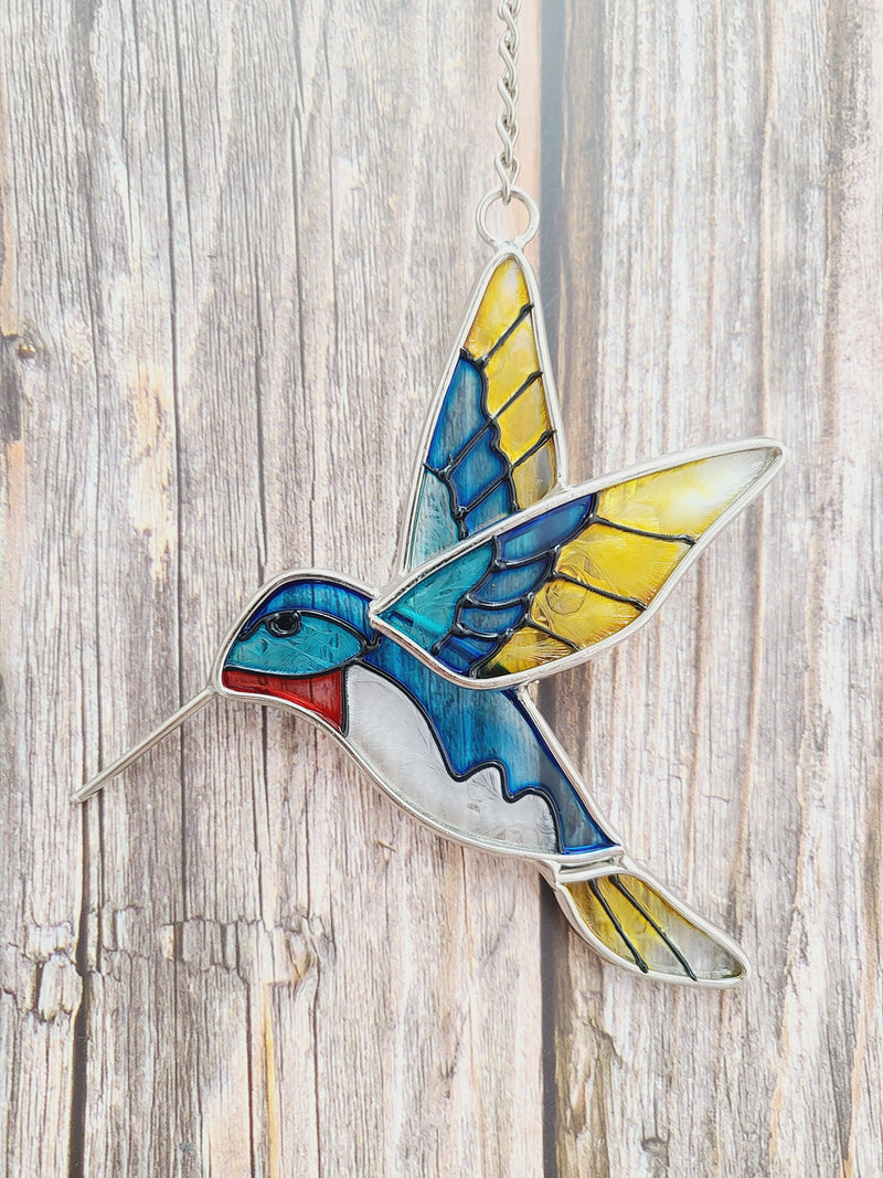 Hummingbird Stained Glass, Hummingbird Stained Glass Set of Two, Hummingbird Ornament, Hummingbird Wall Art, Hummingbird Art - Pink Horse Florida