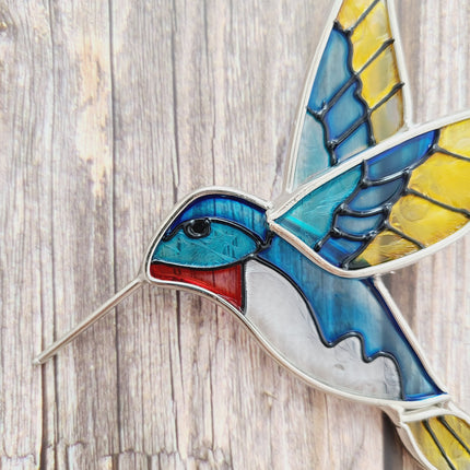 Hummingbird Stained Glass, Hummingbird Stained Glass Set of Two, Hummingbird Ornament, Hummingbird Wall Art, Hummingbird Art - Pink Horse Florida