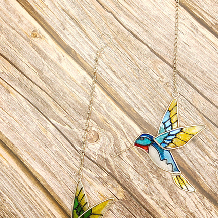 Hummingbird Stained Glass, Hummingbird Stained Glass Set of Two, Hummingbird Ornament, Hummingbird Wall Art, Hummingbird Art - Pink Horse Florida