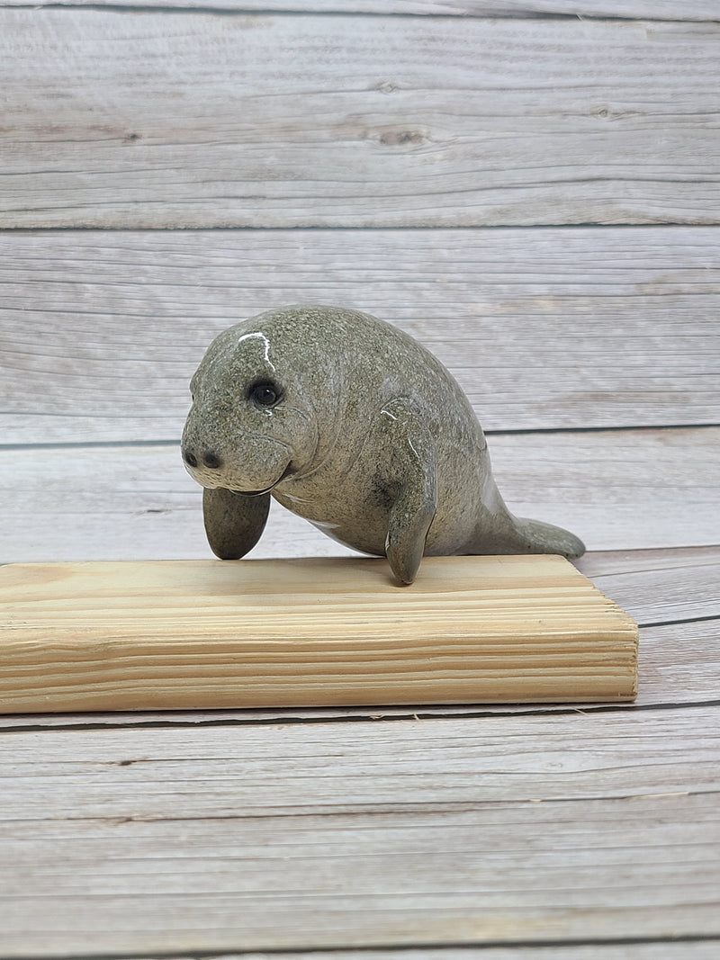 Manatee Figurine, Manatee Figure, Nautical Grey Statue Figurine, Mama and Baby Manatee, Manatee with Baby,Manatee Lover - Pink Horse Florida