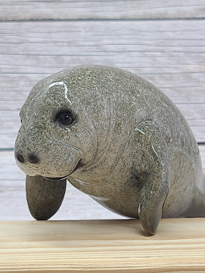 Manatee Figurine, Manatee Figure, Nautical Grey Statue Figurine, Mama and Baby Manatee, Manatee with Baby,Manatee Lover - Pink Horse Florida