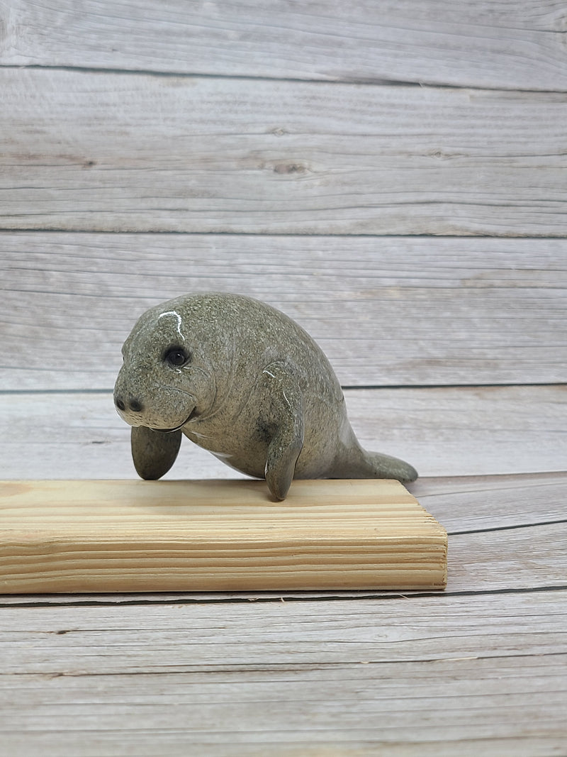 Manatee Figurine, Manatee Figure, Nautical Grey Statue Figurine, Mama and Baby Manatee, Manatee with Baby,Manatee Lover - Pink Horse Florida