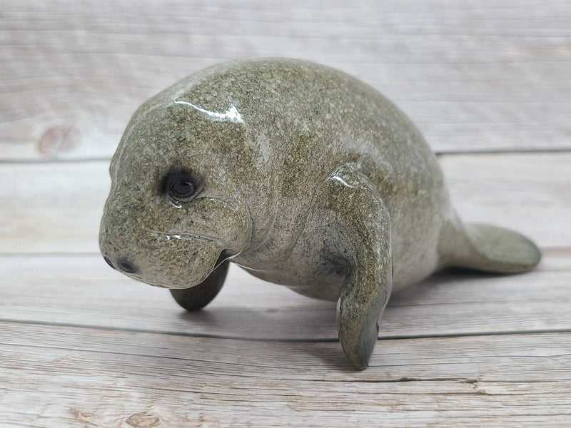 Manatee Figurine, Manatee Figure, Nautical Grey Statue Figurine, Mama and Baby Manatee, Manatee with Baby,Manatee Lover - Pink Horse Florida