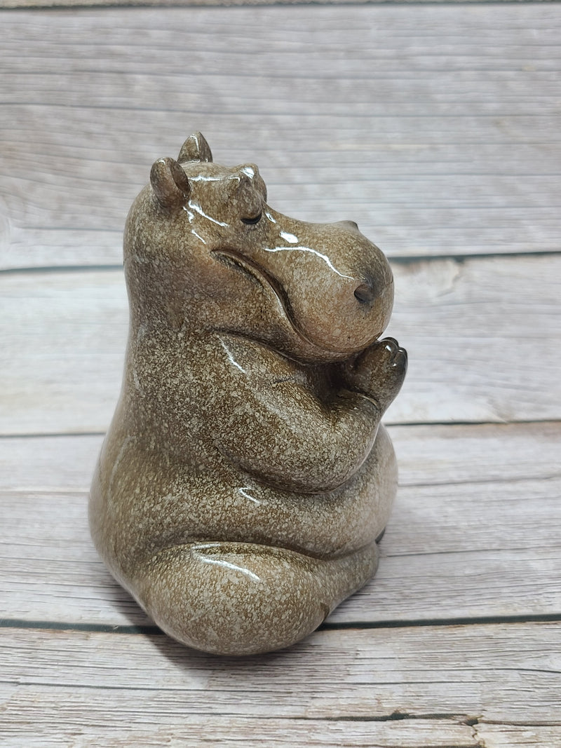 Seated Yogi Hippopotamus, Praying Hippo Figurine, Hippo Gifts, Yoga Statue Figurine - Pink Horse Florida