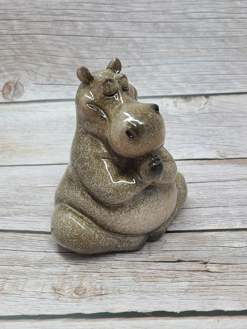 Seated Yogi Hippopotamus, Praying Hippo Figurine, Hippo Gifts, Yoga Statue Figurine - Pink Horse Florida