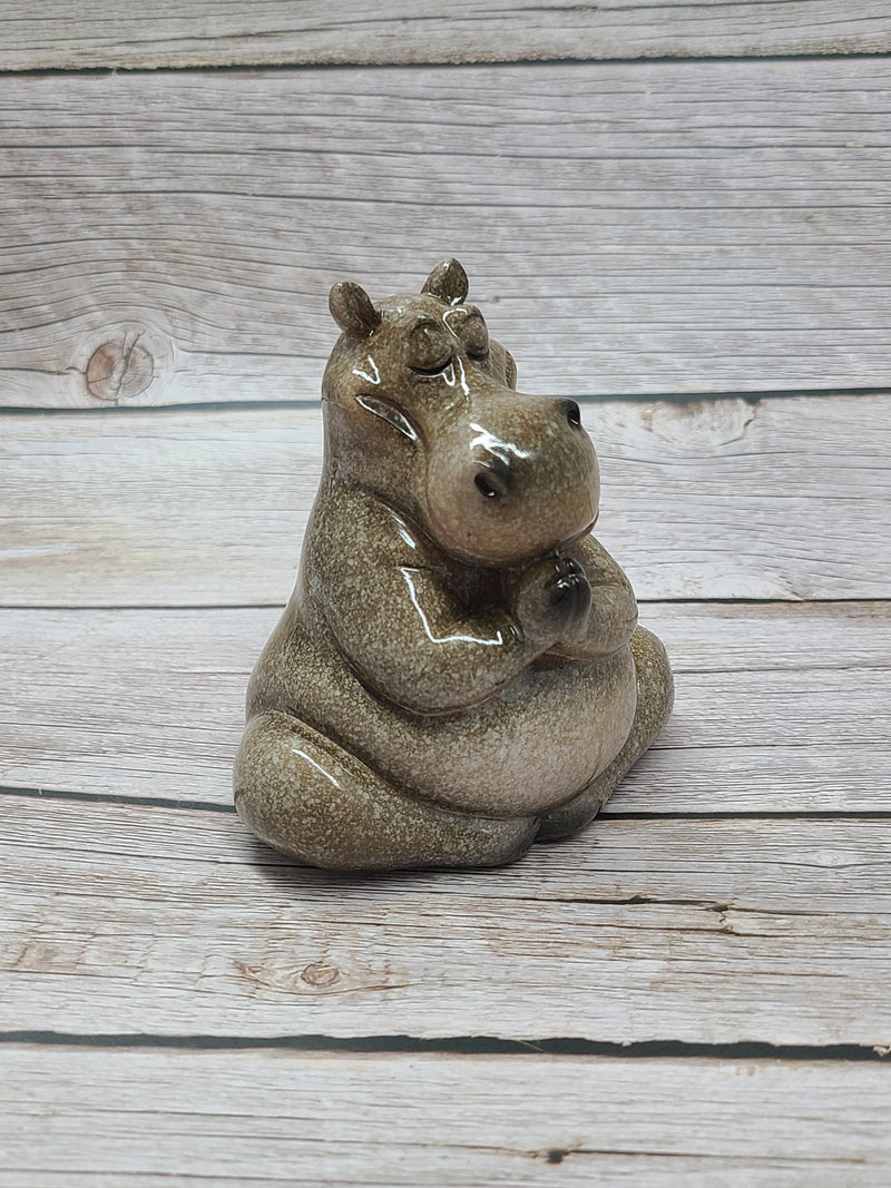 Meditating Hippo Figurine SET OF TWO, Praying Hippo Figurine, Seated Yogi Hippopotamus, Meditating Hippo Figurine - Pink Horse Florida