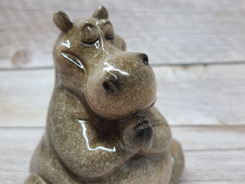 Seated Yogi Hippopotamus, Praying Hippo Figurine, Hippo Gifts, Yoga Statue Figurine - Pink Horse Florida