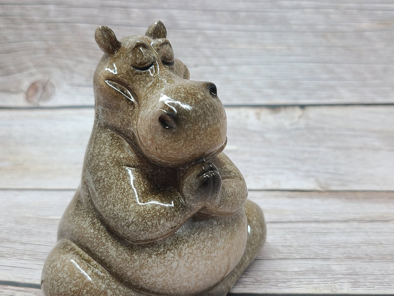 Meditating Hippo Figurine SET OF TWO, Praying Hippo Figurine, Seated Yogi Hippopotamus, Meditating Hippo Figurine - Pink Horse Florida