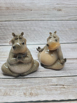 Meditating Hippo Figurine SET OF TWO, Praying Hippo Figurine, Seated Yogi Hippopotamus, Meditating Hippo Figurine - Pink Horse Florida