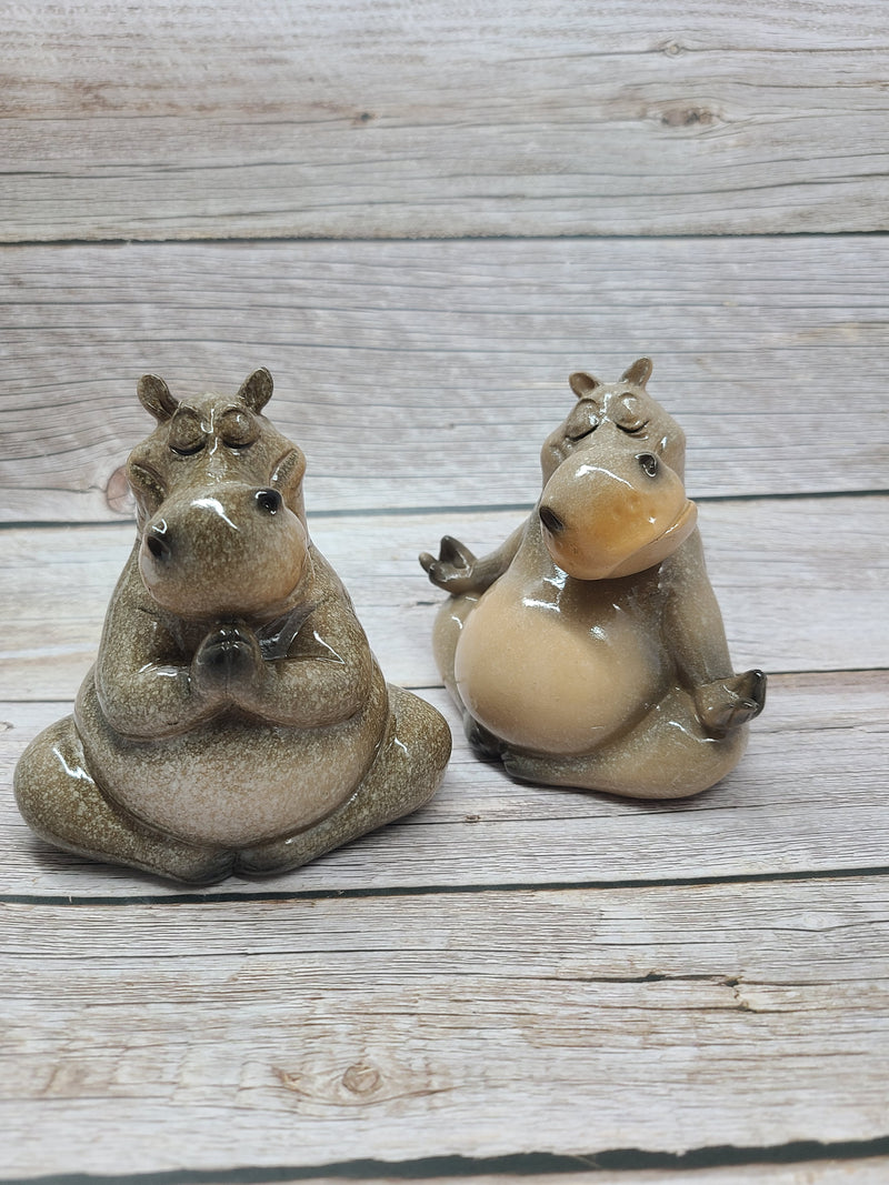 Meditating Hippo Figurine SET OF TWO, Praying Hippo Figurine, Seated Yogi Hippopotamus, Meditating Hippo Figurine - Pink Horse Florida