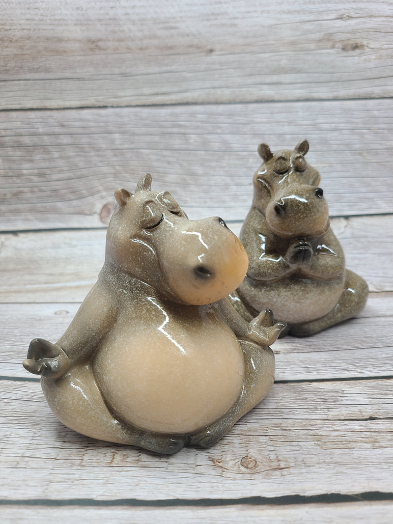 Meditating Hippo Figurine SET OF TWO, Praying Hippo Figurine, Seated Yogi Hippopotamus, Meditating Hippo Figurine - Pink Horse Florida