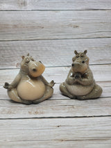 Meditating Hippo Figurine SET OF TWO, Praying Hippo Figurine, Seated Yogi Hippopotamus, Meditating Hippo Figurine - Pink Horse Florida