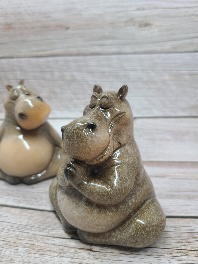 Meditating Hippo Figurine SET OF TWO, Praying Hippo Figurine, Seated Yogi Hippopotamus, Meditating Hippo Figurine - Pink Horse Florida