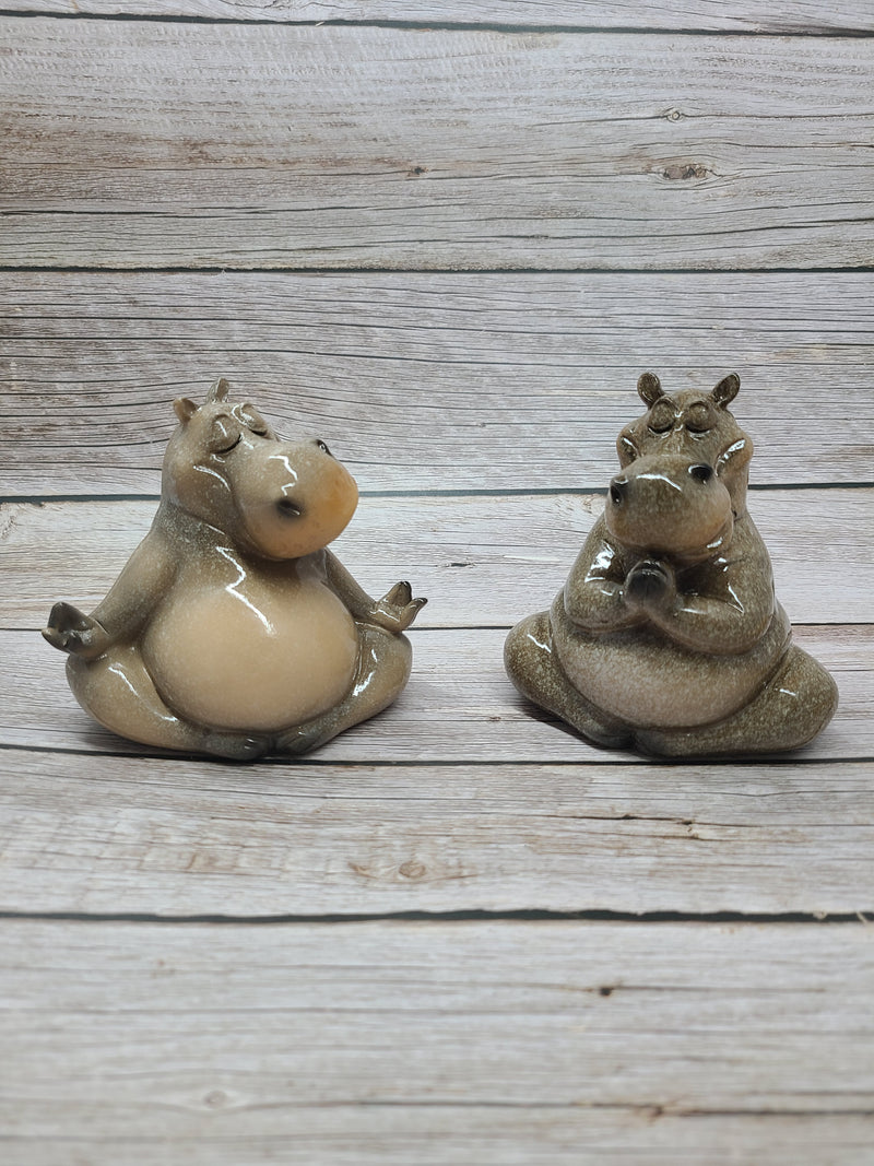 Meditating Hippo Figurine SET OF TWO, Praying Hippo Figurine, Seated Yogi Hippopotamus, Meditating Hippo Figurine - Pink Horse Florida