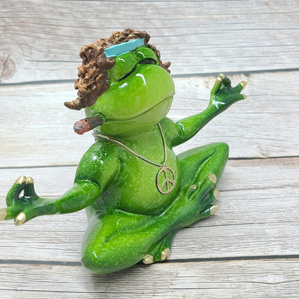 Funny Frog Figurine, Funny Office Decor, Frog Figure, Frog Statue, Hippie Frog - Pink Horse Florida