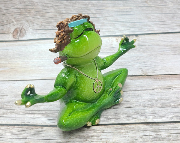 Funny Frog Figurine, Funny Office Decor, Frog Figure, Frog Statue, Hippie Frog - Pink Horse Florida